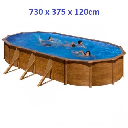 Gre Fémpalástos Medence 730 x 375 x 120 cm - Ovális, Famintás