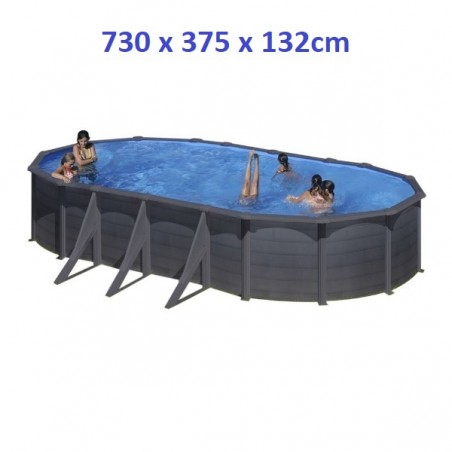 Gre Fémpalástos Medence 730 x 375 x 132 cm - Ovális, Sötétszürke