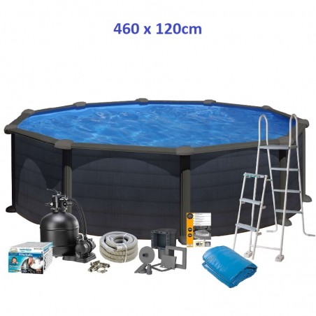 Gre Fémpalástos Medence Szett 460 x 120 cm - Kör, Sötétszürke