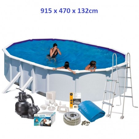 Gre Fémpalástos Medence Szett 915 x 470 x 132 cm - Ovális, Fehér