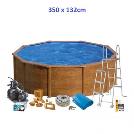 Gre Fémpalástos Medence Szett 350 x 132 cm - Kör, Famintás