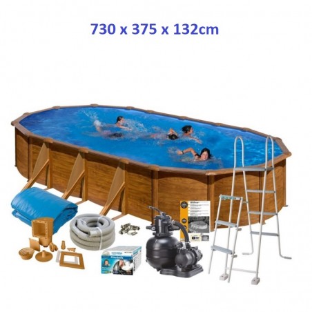 Gre Fémpalástos Medence Szett 730 x 375 x 132 cm - Ovális, Famintás