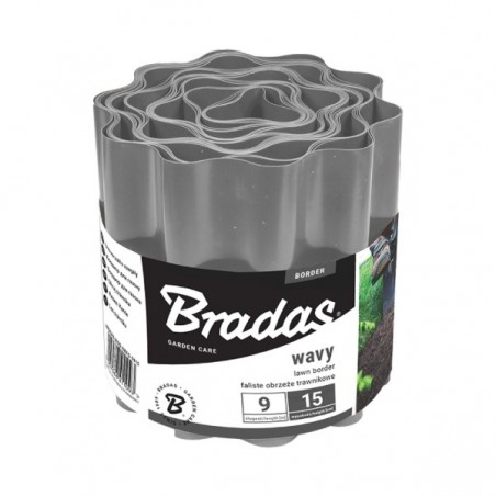 Bradas Hullámos Kerti Gyepszegély 9 m x 15 cm, Szürke