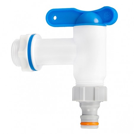 Műanyag Csap 3/4" KM x KM Kuplungcsatlakozóval - Tartályhoz, Hordóhoz, Kannához