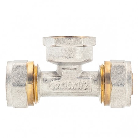 Ötrétegű Kulcsos, Szorítógyűrűs T-idom 16 x 1/2 BM x 16 MM